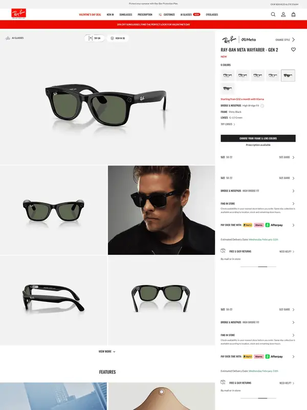 Продукт Ray-Ban, тематика — Одежда, цвета — Белый, Серый, стиль — Корпоративный, Минимализм, типографика — Без засечек
