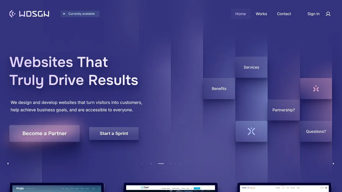 Секция «Первый экран» с сайта https://wdsgn.agency/, тематика — Дизайн, Агентство , цвета — Черный, Серый, стиль — Корпоративный, типографика — Без засечек