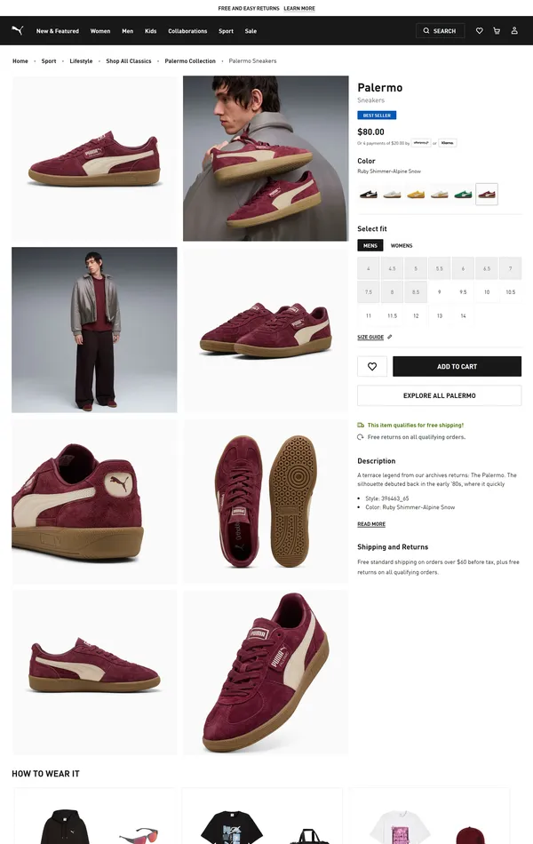 Продукт PUMA, тематика — Интернет-магазин, цвета — Белый, Серый, стиль — Корпоративный, типографика — Без засечек