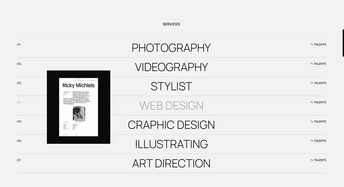 Секция «Услуги» с сайта https://avision.vawl.dev/, тематика — Дизайн, цвета — Белый, стиль — Минимализм, типографика — Без засечек