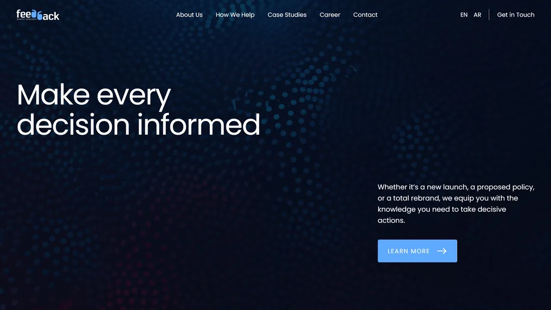 Секция «Первый экран» с сайта https://feedbackme.com/, тематика — Маркетинг, цвета — Черный, стиль — Корпоративный, типографика — Без засечек