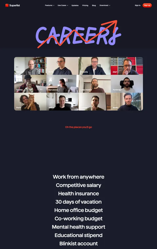 Страница карьеры Superlist, тематика — IT и программное обеспечение, цвета — Черный, Серый, стиль — Корпоративный, Минимализм, типографика — Без засечек