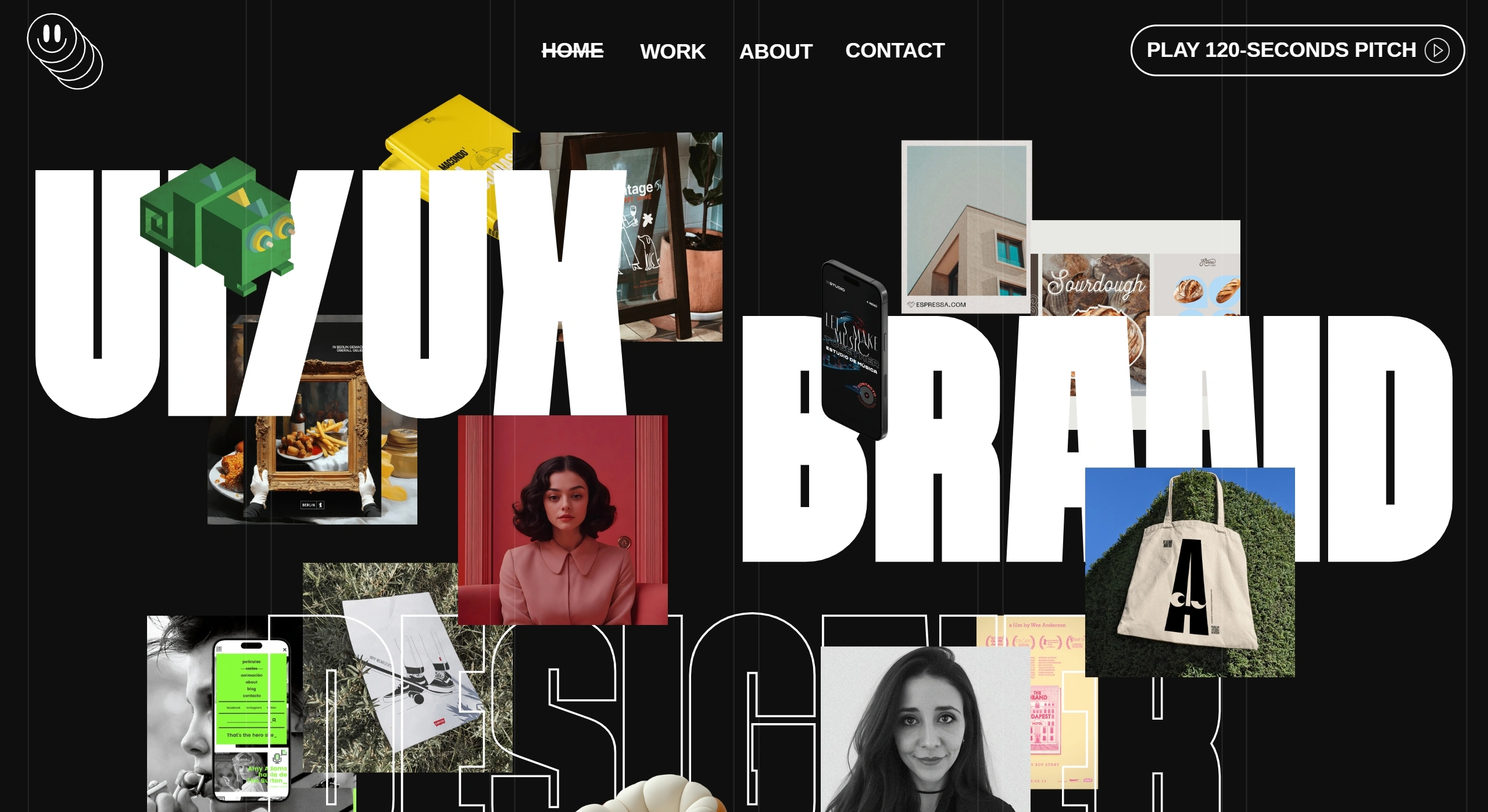 Lydia Amaruch Секция «Первый экран» с сайта https://lucavolino.com/, тематика — Дизайн, цвета — Белый, Черный, Серый, стиль — Типографика, Брутализм, типографика — Без засечек, Декоративные