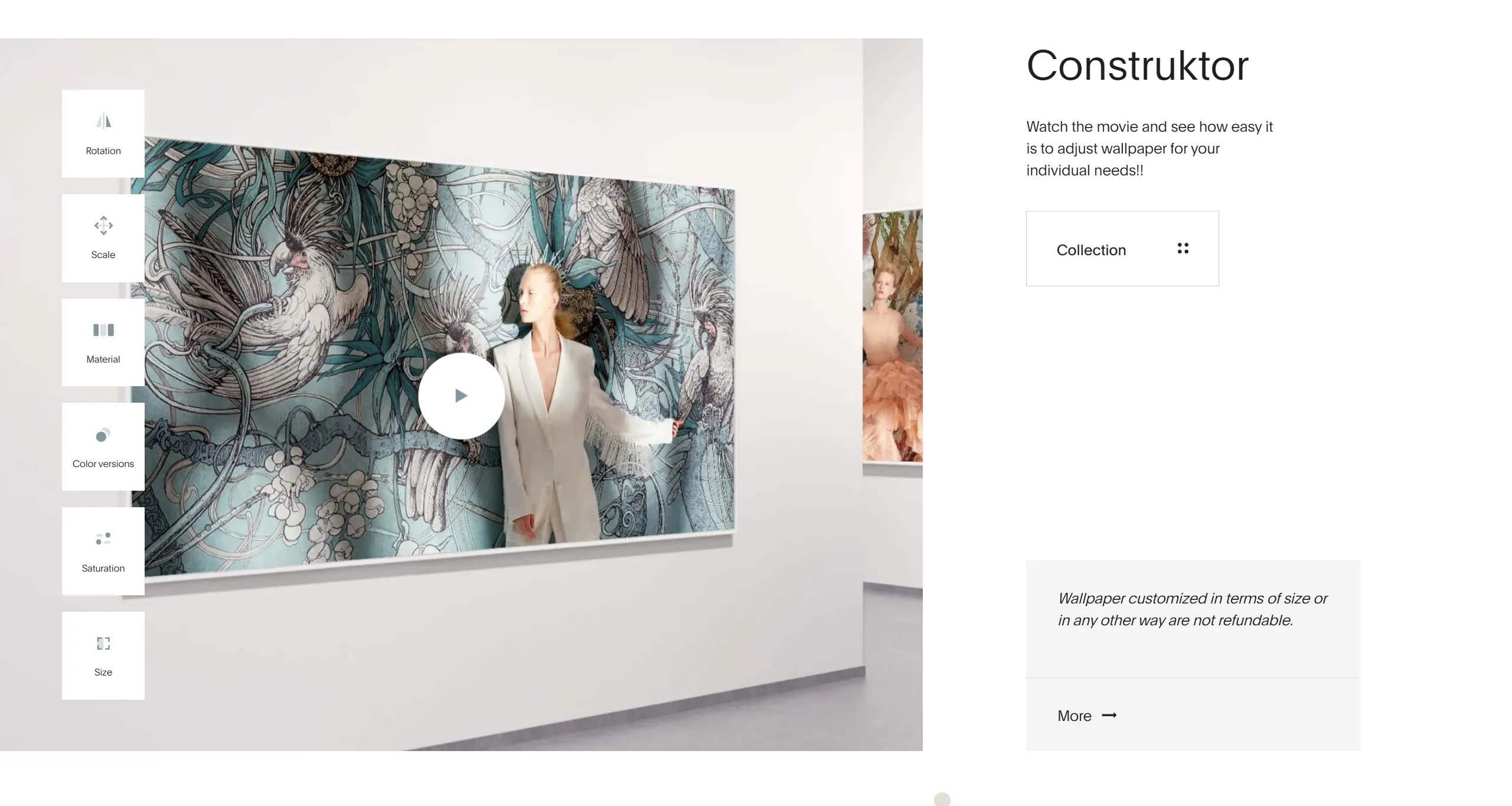 Wonderwall Studio Секция «О продукте» с сайта https://wonderwall-studio.pl/?lang=en, тематика — Дизайн, цвета — Белый, Серый, стиль — Фестивальный, Минимализм, типографика — Без засечек