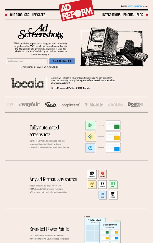 Продукт Ad Reform, тематика — Маркетинг, IT и программное обеспечение, SaaS, цвета — Белый, стиль — Корпоративный, типографика — С засечками, Без засечек