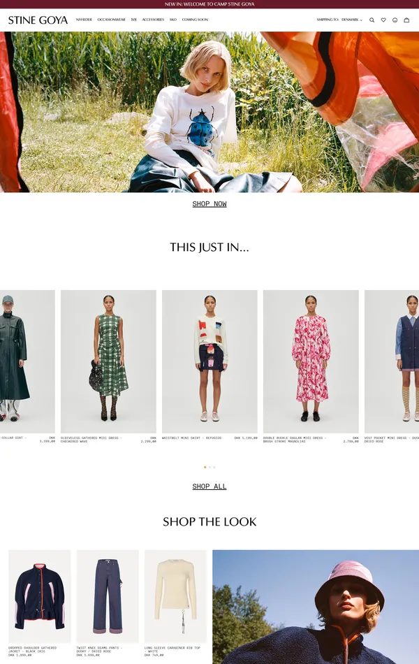 Главная Stine Goya, тематика — Интернет-магазин, Одежда, цвета — Белый, Серый, стиль — Корпоративный, типографика — Без засечек