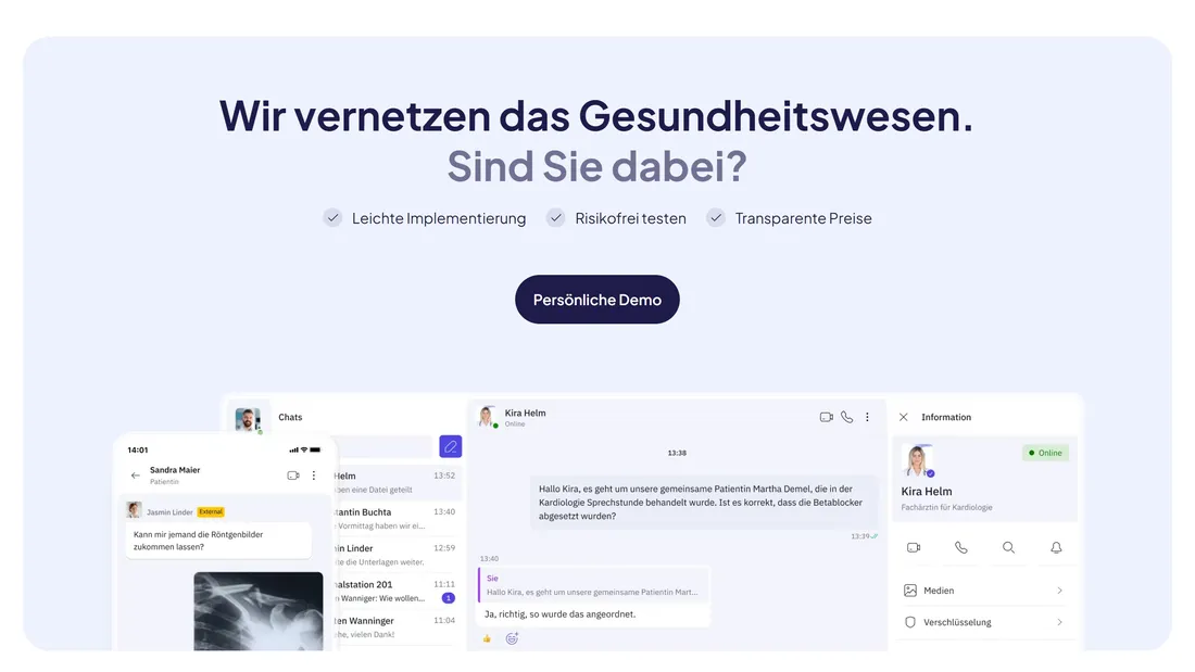 Секция «Призыв к действию» с сайта https://www.famedly.com/, тематика — Здоровье и фитнес, IT и программное обеспечение, цвета — Белый, стиль — Корпоративный, Минимализм, типографика — Без засечек