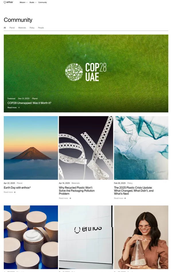 Блог erthos, тематика — Некоммерческая деятельность, Комьюнити, цвета — Белый, Серый, стиль — Минимализм, типографика — Без засечек