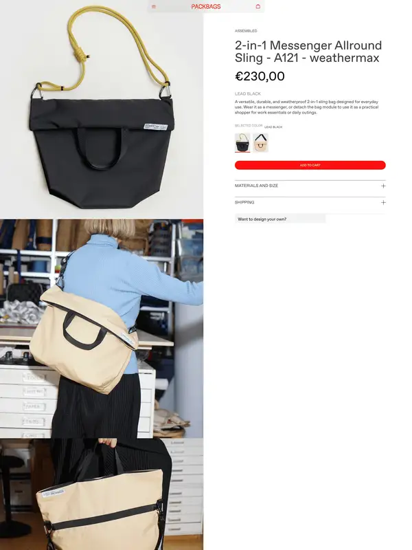 Продукт PACK BAGS, тематика — Интернет-магазин, цвета — Белый, Черный, Серый, стиль — Минимализм, типографика — Без засечек