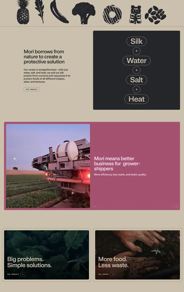 Продукт Mori, тематика — Еда и напитки, цвета — Белый, Черный, Серый, стиль — Минимализм, типографика — Без засечек