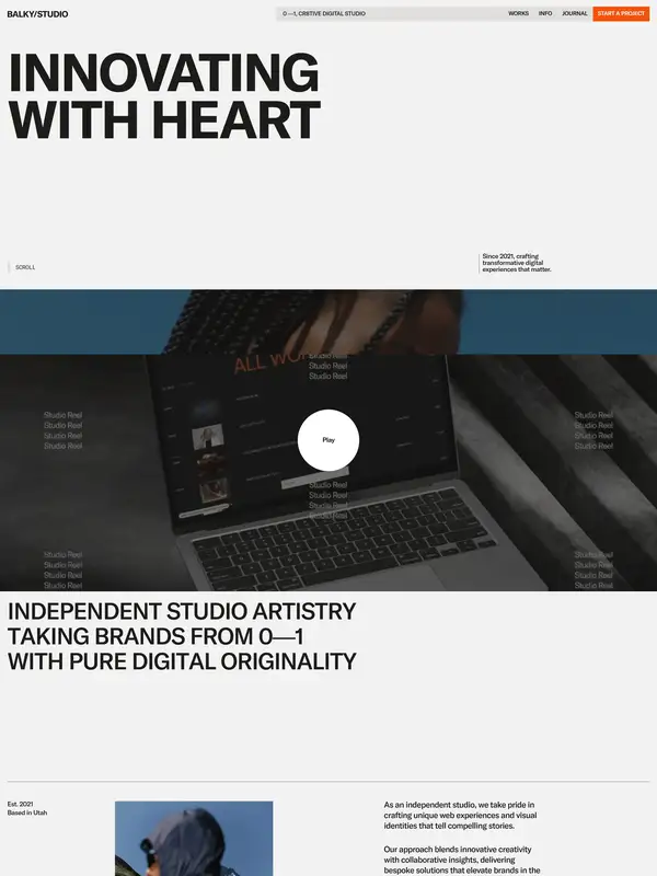 Главная Balky Studio, тематика — Дизайн, цвета — Белый, Черный, Серый, стиль — Корпоративный, Минимализм, типографика — Без засечек