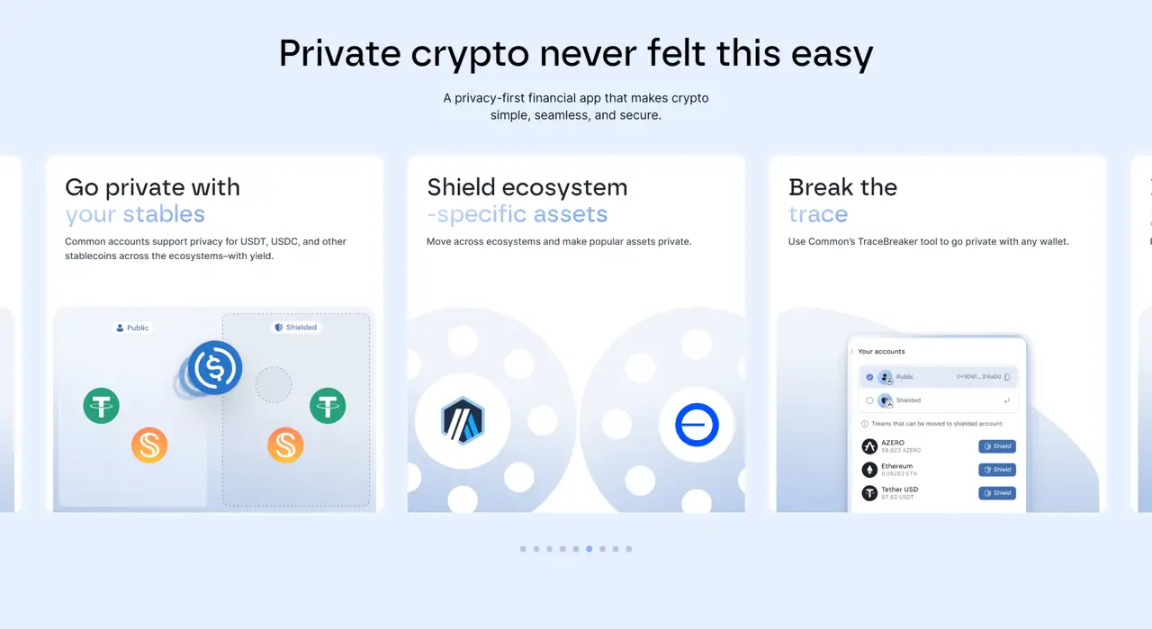 Секция «Преимущества» с сайта https://common.fi/, тематика — Крипто  и блокчейн, цвета — Белый, стиль — Карточный, Минимализм, типографика — Без засечек