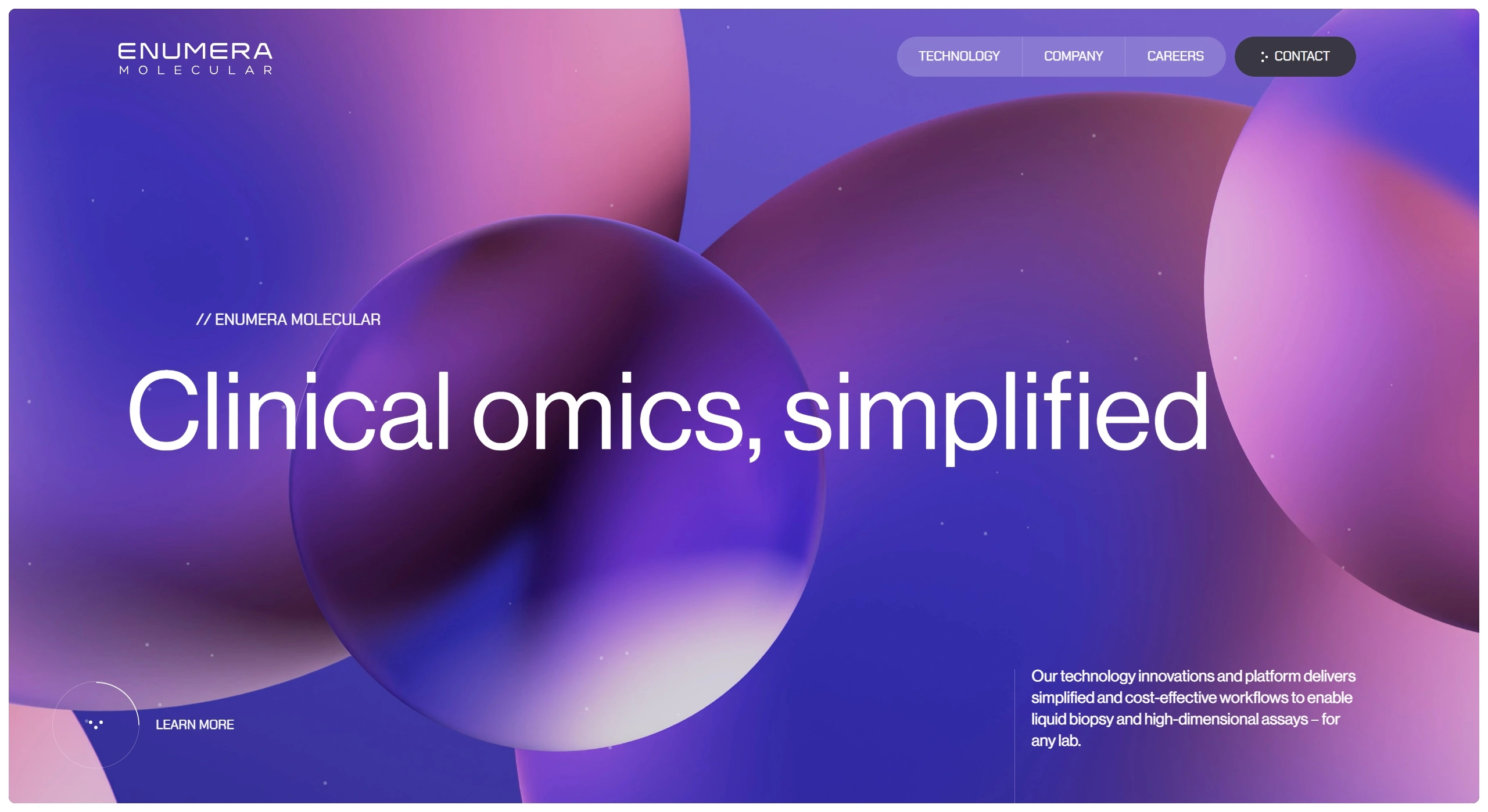 Enumera Molecular Секция «Первый экран» с сайта https://enumeramolecular.com/, тематика — Другое, цвета — Серый, Синий, Фиолетовый, стиль — Корпоративный, Минимализм, типографика — Без засечек