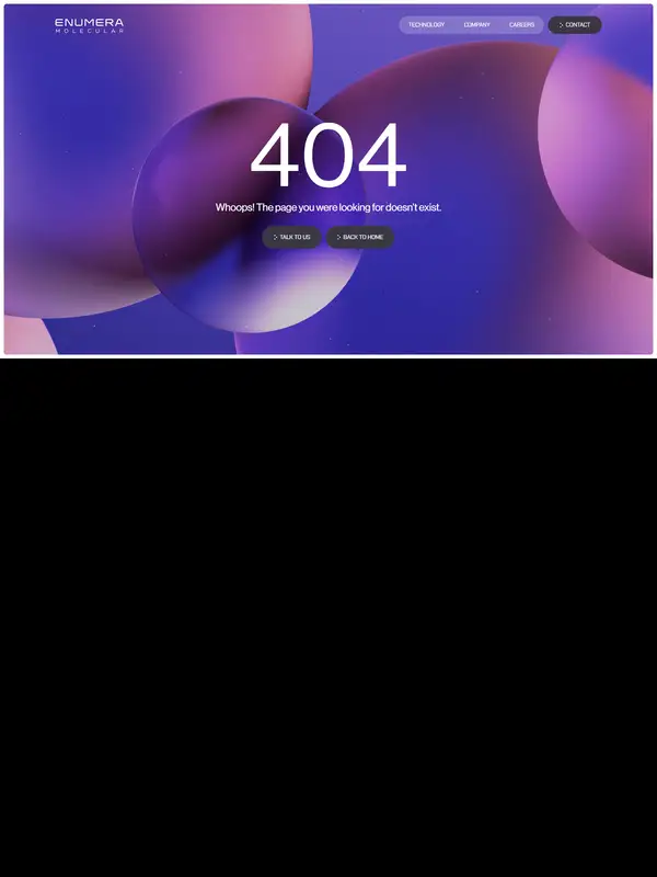 404-страница Enumera Molecular, тематика — Другое, цвета — Серый, Синий, Фиолетовый, стиль — Корпоративный, Минимализм, типографика — Без засечек, Декоративные