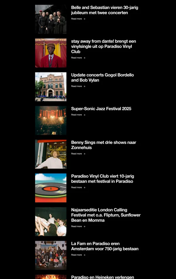 Новости Paradiso, тематика — Мероприятия, цвета — Черный, стиль — Минимализм, Типографика, типографика — Без засечек