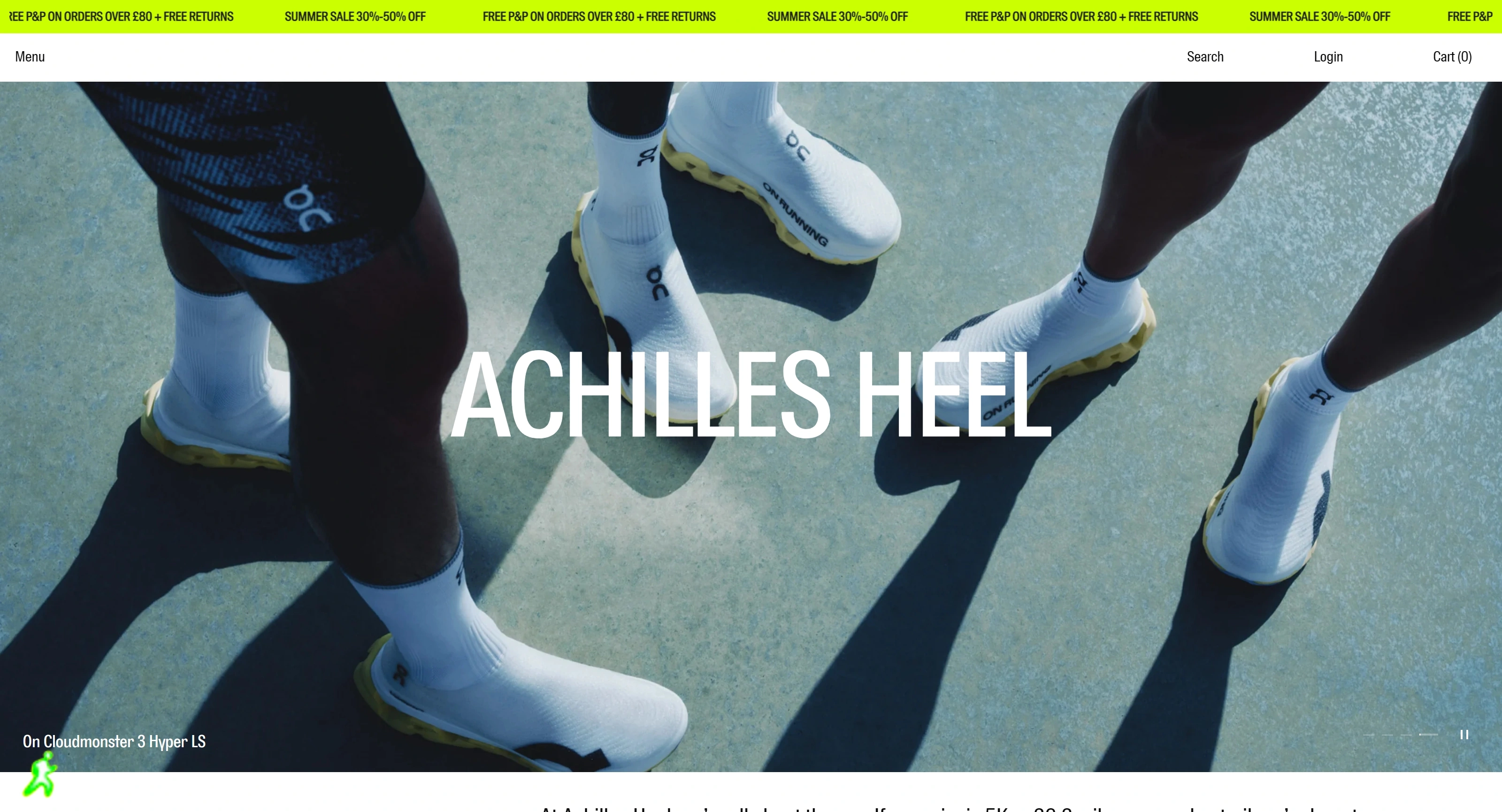 Achilles Heel Секция «Первый экран» с сайта https://www.achillesheel.co.uk/, тематика — Интернет-магазин, цвета — Черный, Серый, стиль — Минимализм, типографика — Без засечек, Декоративные
