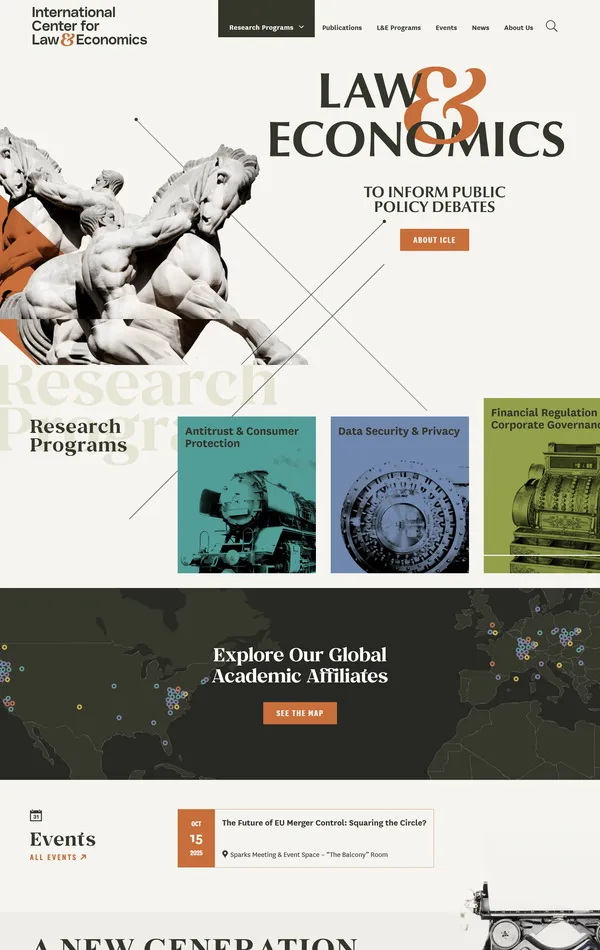 Главная International Center for Law & Economics, тематика — Бизнес и профессиональные услуги, цвета — Белый, Черный, Серый, стиль — Классический, типографика — С засечками, Без засечек