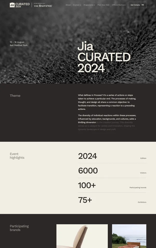 Продукт Jia CURATED, тематика — Мероприятия, цвета — Белый, Черный, стиль — Минимализм, типографика — Без засечек