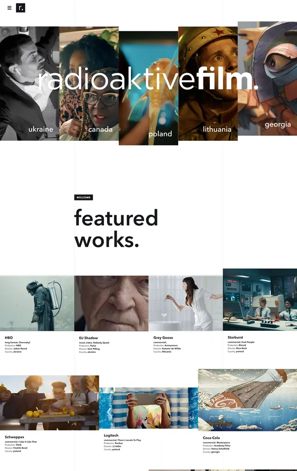 Главная RadioAcrtiveFilm, тематика — Агентство , цвета — Белый, Черный, Серый, стиль — Корпоративный, Карточный, типографика — Без засечек