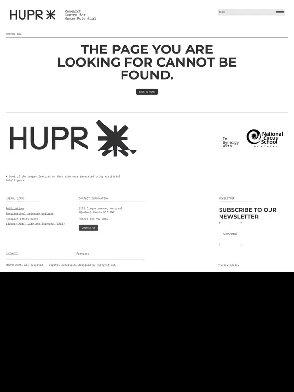 404-страница HUPR, тематика — Другое, цвета — Белый, Серый, стиль — Минимализм, Брутализм, типографика — Без засечек