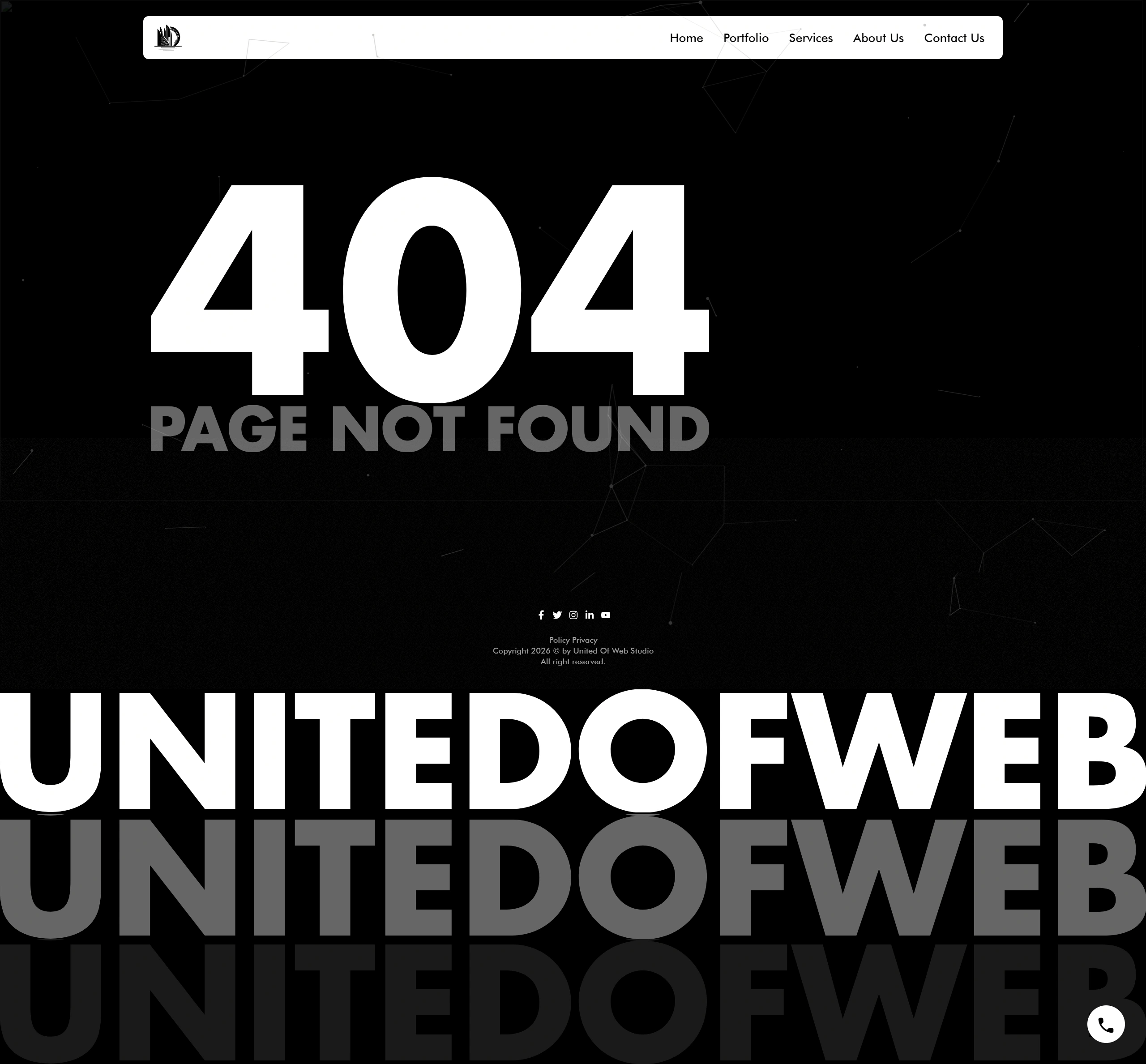 United Of Web 404-страница United Of Web, тематика — IT и программное обеспечение, цвета — Черный, Серый, стиль — Минимализм, типографика — Без засечек, Декоративные
