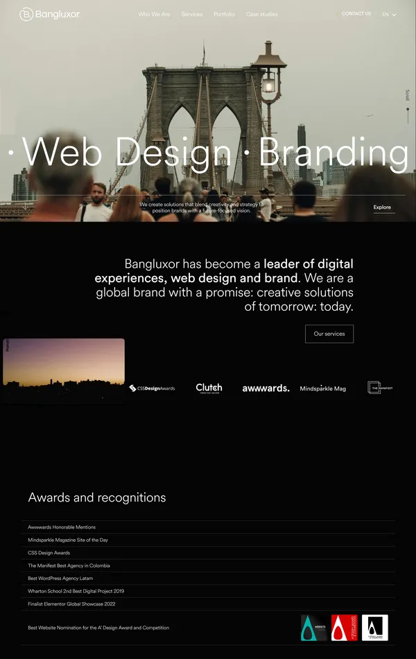 Главная Bangluxor, тематика — Дизайн, цвета — Белый, Серый, стиль — Корпоративный, типографика — Без засечек