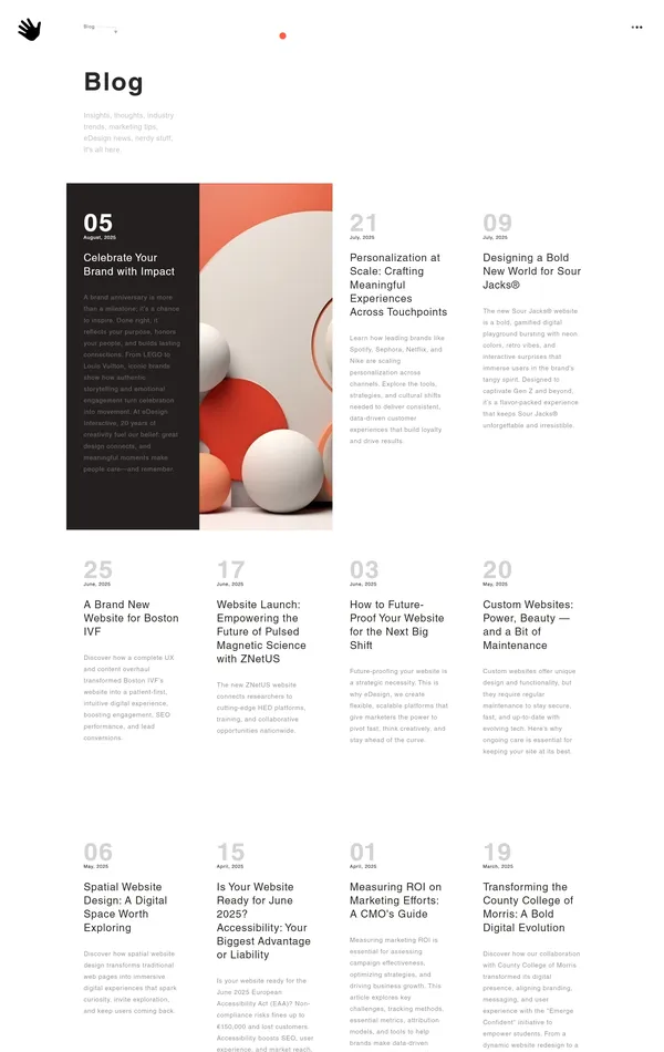 Блог eDesign Interactive, тематика — Блог, цвета — Белый, стиль — Минимализм, типографика — Без засечек