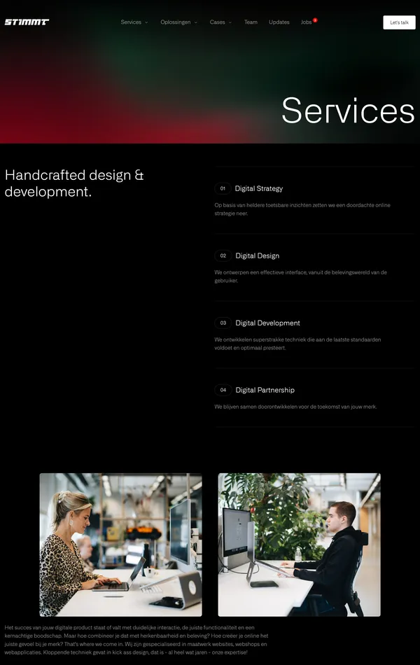 Услуги Stimmt, тематика — Дизайн, Агентство , цвета — Черный, стиль — Корпоративный, Минимализм, типографика — Без засечек