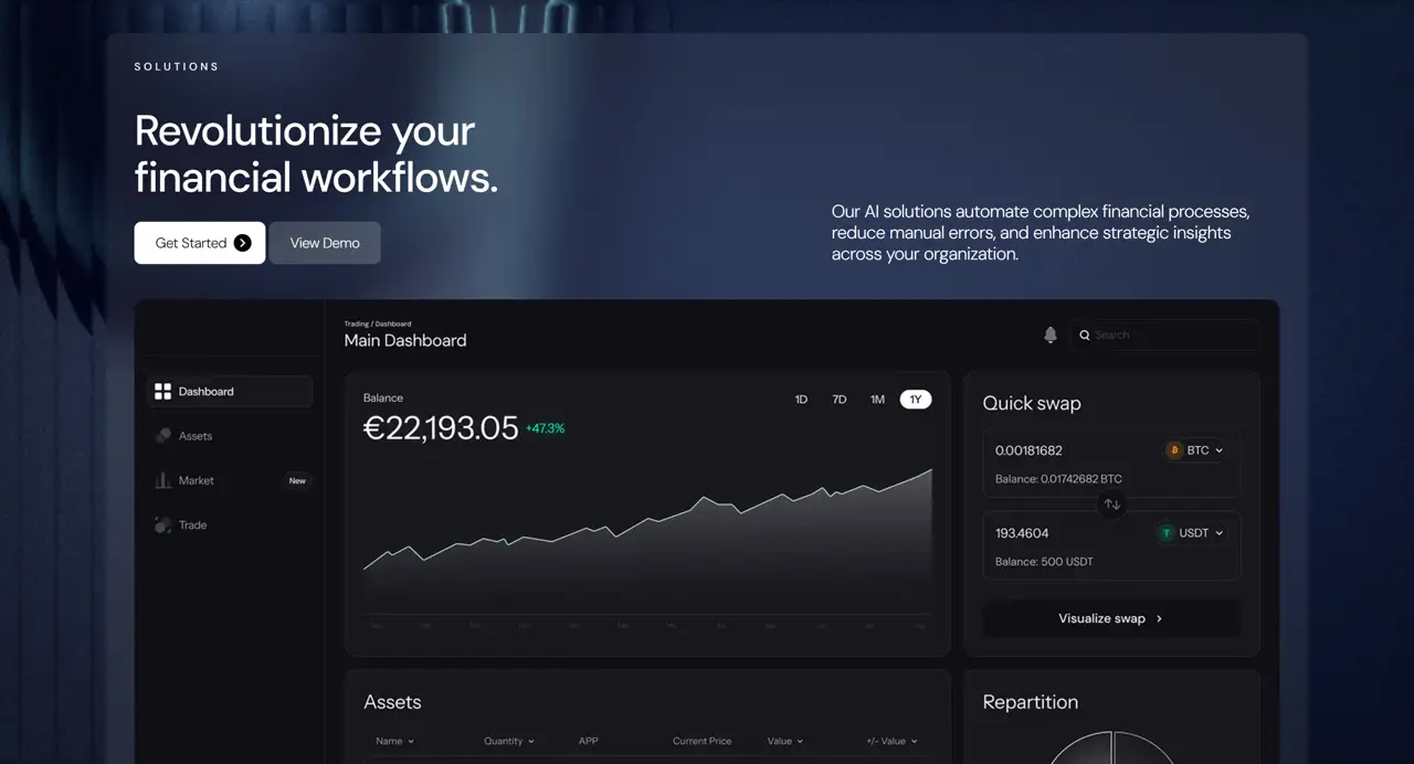Секция «Первый экран» с сайта https://futureoffinance.peachweb.io/, тематика — Финансы, цвета — Черный, стиль — Корпоративный, Минимализм, типографика — Без засечек