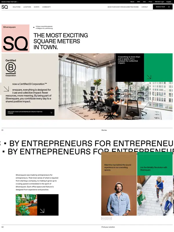 Главная Silversquare, тематика — Комьюнити, цвета — Белый, Серый, стиль — Корпоративный, Минимализм, типографика — Без засечек