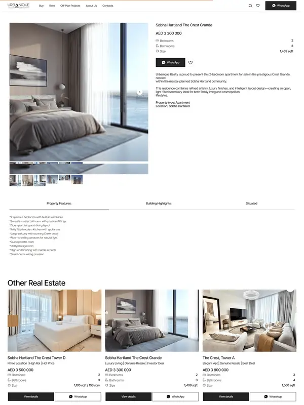 Каталог Urbanique Realty, тематика — Недвижимость, цвета — Белый, Черный, Серый, стиль — Корпоративный, Минимализм, типографика — Без засечек