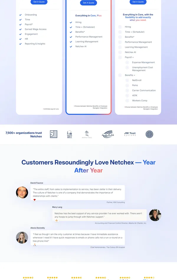 Секция «Цены» с сайта https://netchex.com/, тематика — IT и программное обеспечение, HR, цвета — Белый, стиль — Корпоративный, типографика — Без засечек