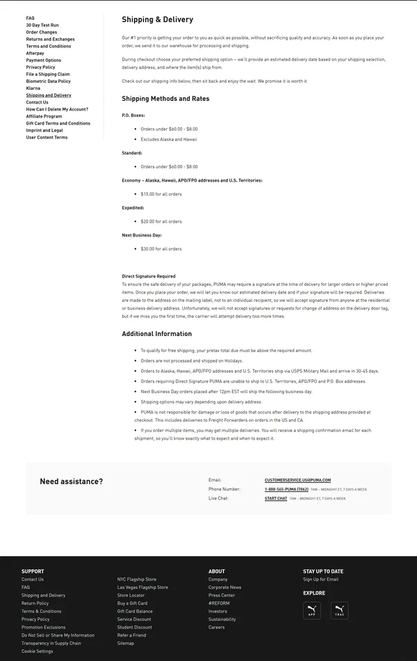 База знаний PUMA, тематика — Интернет-магазин, цвета — Белый, Черный, стиль — Корпоративный, Минимализм, типографика — Без засечек