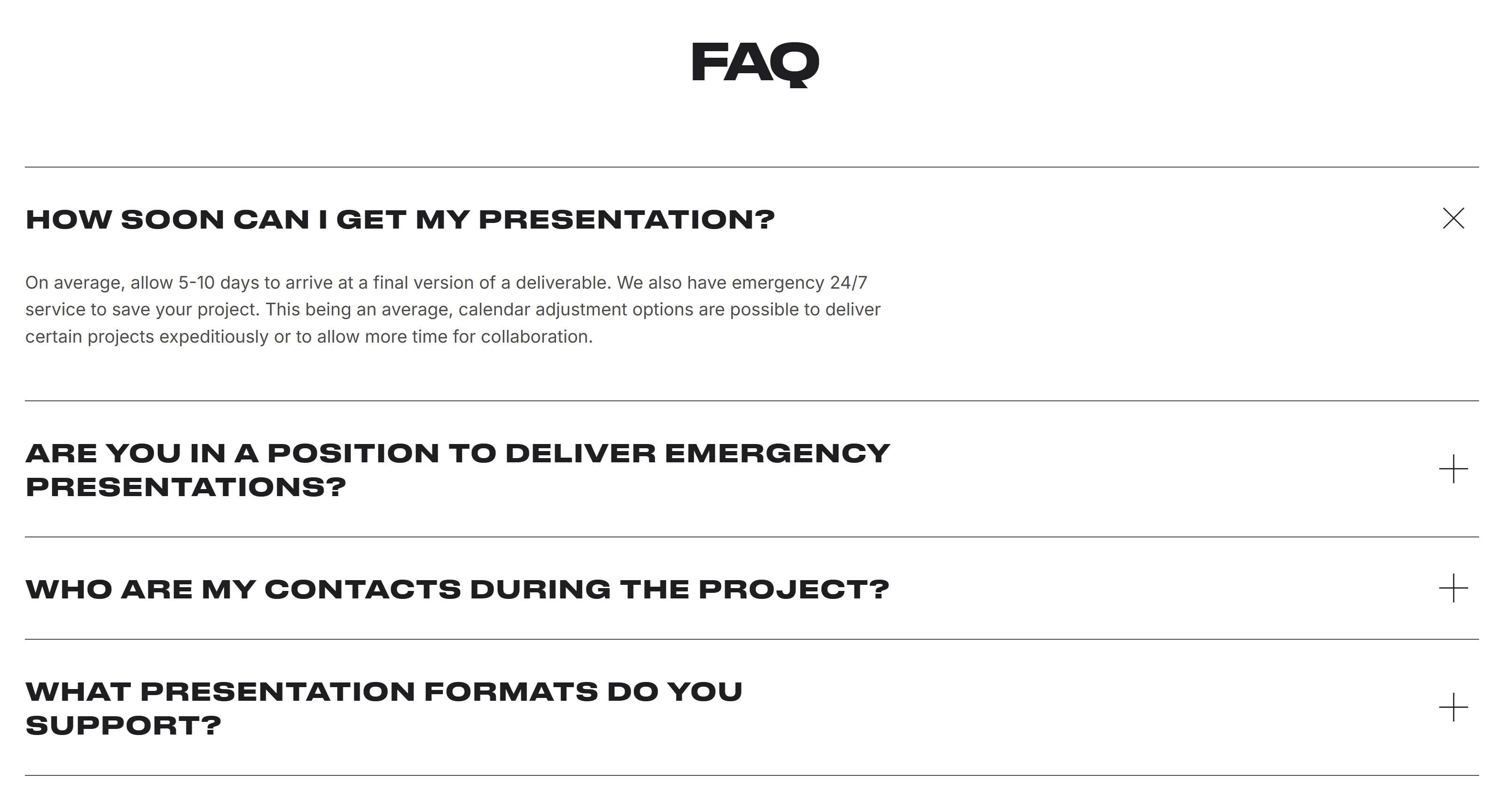 WOWSLIDE Секция «FAQ» с сайта https://wow-slide.com/, тематика — Агентство , цвета — Белый, Серый, типографика — Без засечек