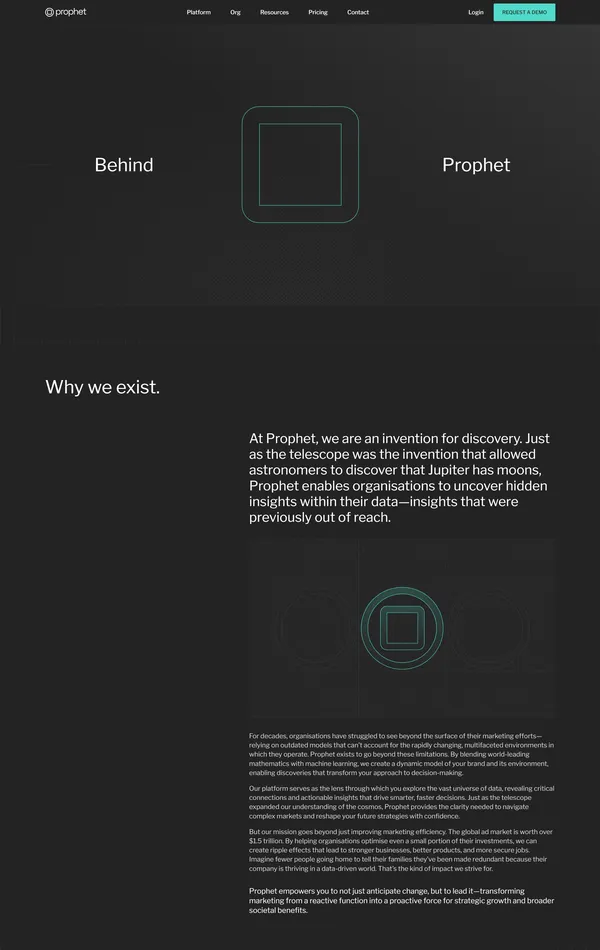 Страница о компании Prophet, тематика — IT и программное обеспечение, цвета — Белый, Черный, стиль — Корпоративный, Минимализм, типографика — Без засечек