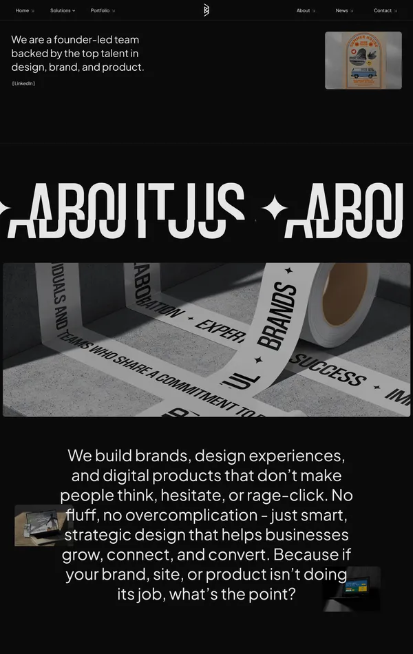 Страница о компании Stera Global, тематика — Дизайн, Агентство , цвета — Черный, Серый, стиль — Корпоративный, Минимализм, Типографика, типографика — Без засечек, Декоративные