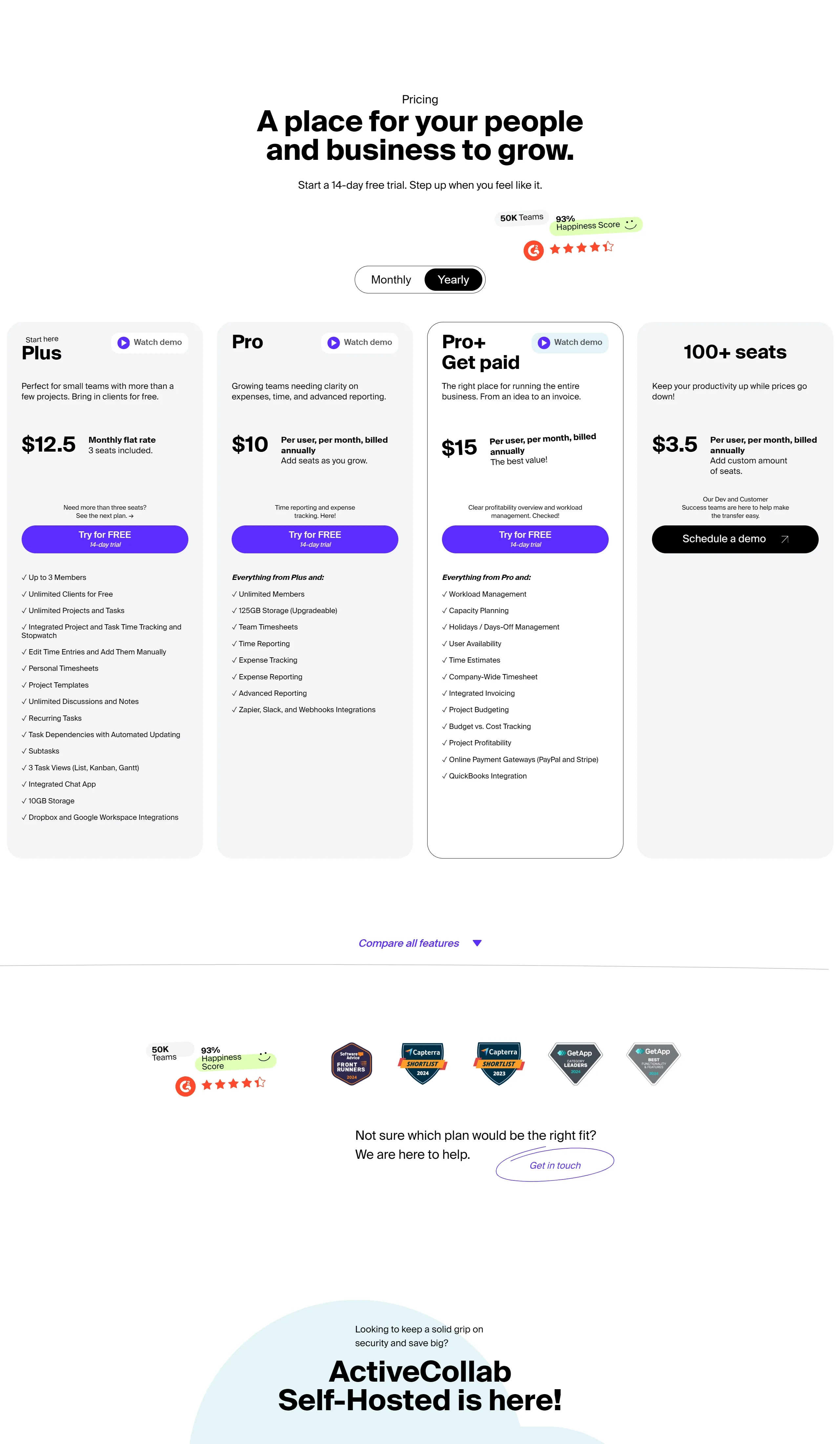 ActiveCollab Секция «Цены» с сайта https://activecollab.com/, тематика — IT и программное обеспечение, SaaS, цвета — Белый, стиль — Корпоративный, Минимализм, типографика — Без засечек