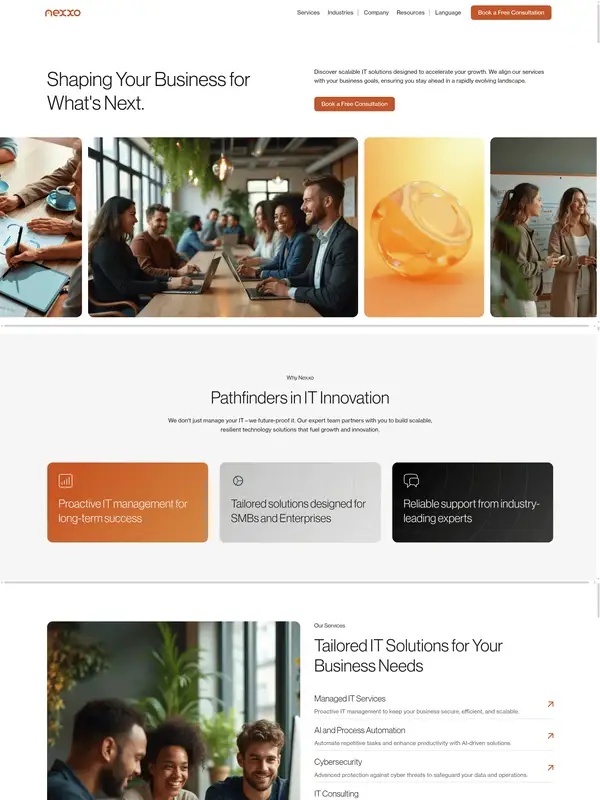 Главная Nexxo Technologies, тематика — IT и программное обеспечение, цвета — Белый, Черный, Серый, стиль — Корпоративный, Минимализм, типографика — Без засечек
