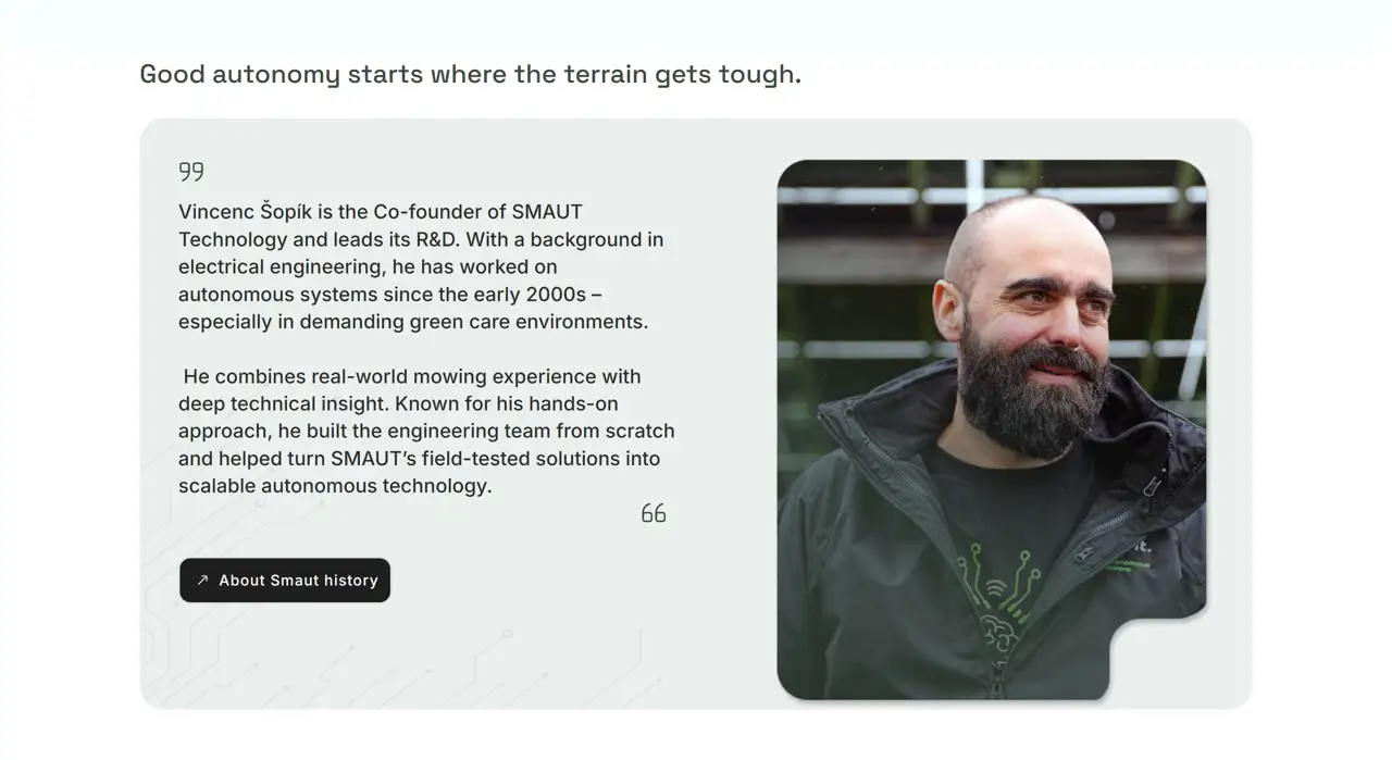 Секция «О компании» с сайта https://smaut.tech/, тематика — IT и программное обеспечение, цвета — Белый, Черный, Серый, стиль — Корпоративный, Карточный, типографика — Без засечек