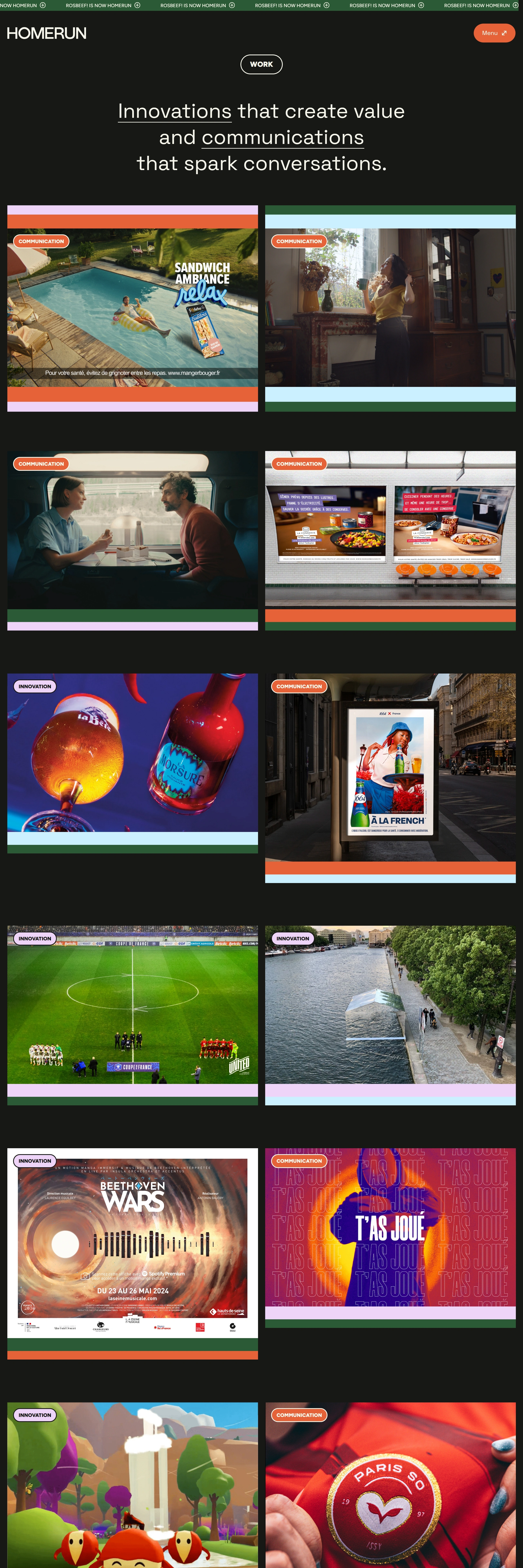 HOMERUN Портфолио HOMERUN, тематика — Агентство , цвета — Черный, Серый, стиль — Фестивальный, типографика — Без засечек