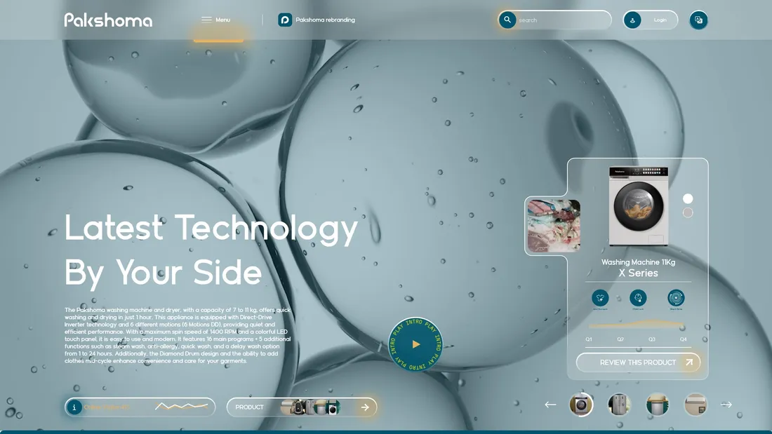 Секция «Первый экран» с сайта https://pakshoma.com/en/, тематика — Продукт, цвета — Белый, Серый, стиль — Корпоративный, Фестивальный, Полигональный, типографика — Без засечек