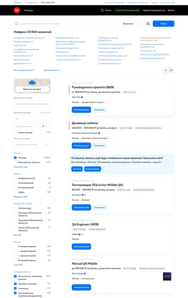 Страница карьеры hh.ru, тематика — HR, цвета — Белый, стиль — Корпоративный, типографика — Без засечек