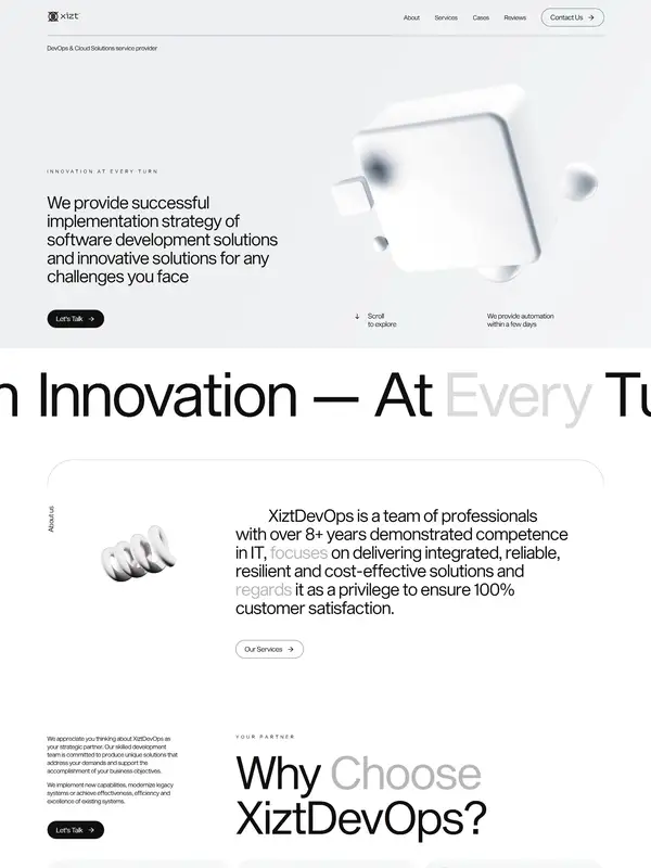 Лендинг Xizt Agency, тематика — IT и программное обеспечение, цвета — Белый, Серый, стиль — Корпоративный, Минимализм, типографика — Без засечек