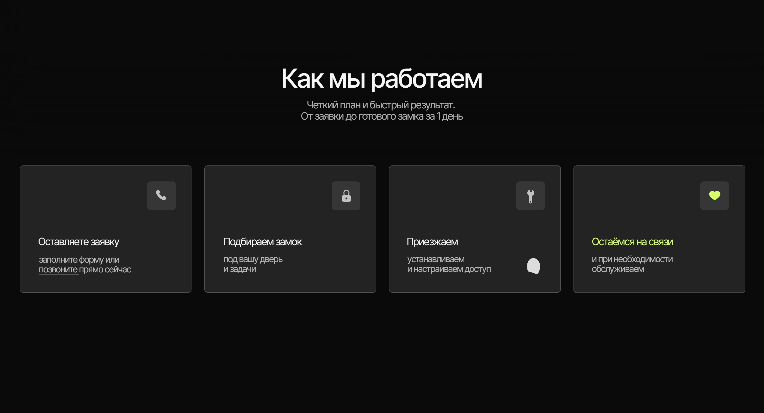 Умный Ключ Секция «Этапы» с сайта https://smartlock-spb.ru/, тематика — Другое, цвета — Черный, стиль — Карточный, Минимализм, типографика — Без засечек