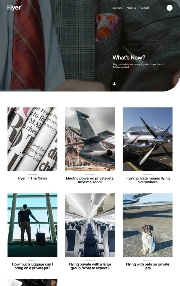 Новости HYER, тематика — Путешествия и туризм, цвета — Белый, Черный, Серый, стиль — Корпоративный, типографика — Без засечек
