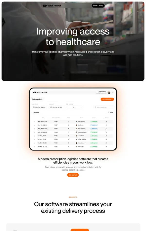 Coming Soon Script Runner, тематика — Логистика, цвета — Белый, Черный, Оранжевый, стиль — Корпоративный, Минимализм, типографика — Без засечек