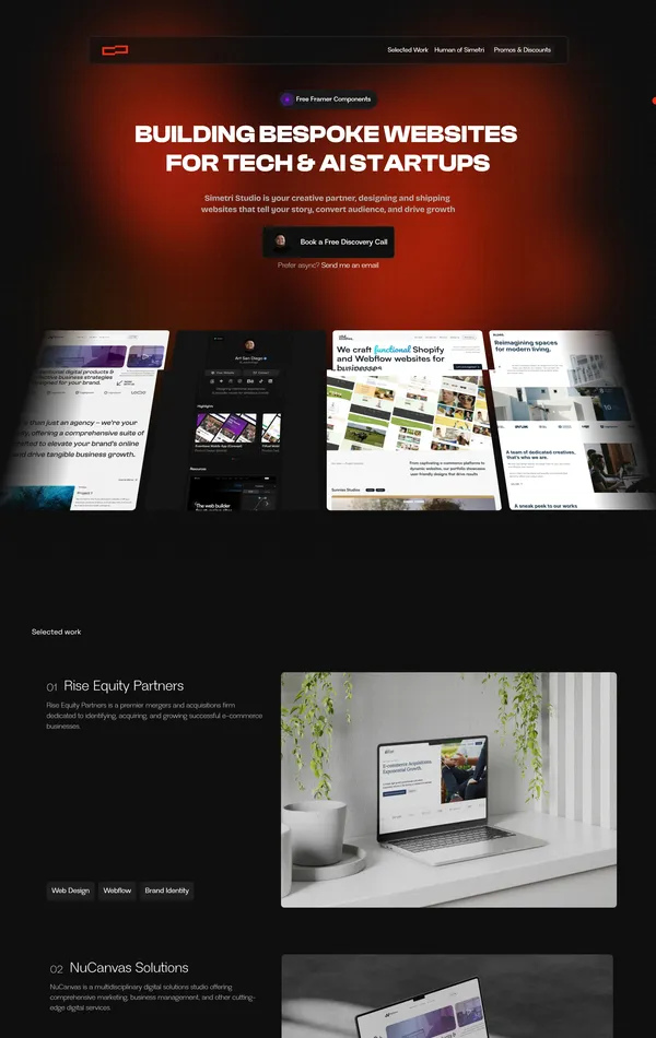 Лендинг Simetri Studio, тематика — Дизайн, IT и программное обеспечение, цвета — Черный, Серый, стиль — Корпоративный, типографика — Без засечек