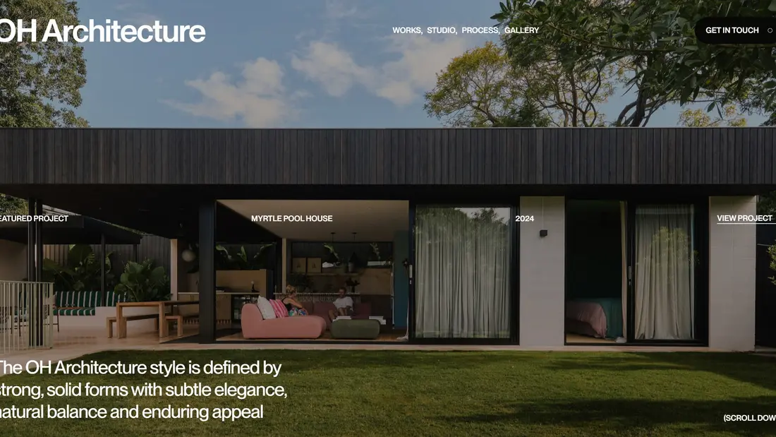 Секция «Первый экран» с сайта https://www.oharchitecture.com.au/, тематика — Дизайн, цвета — Черный, Серый, стиль — Классический, типографика — Без засечек