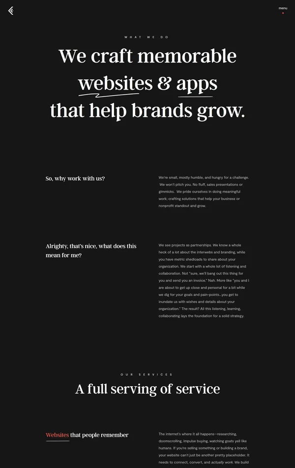 Услуги Coulee Creative, тематика — Дизайн, Агентство , цвета — Черный, стиль — Минимализм, Типографика, типографика — С засечками, Без засечек