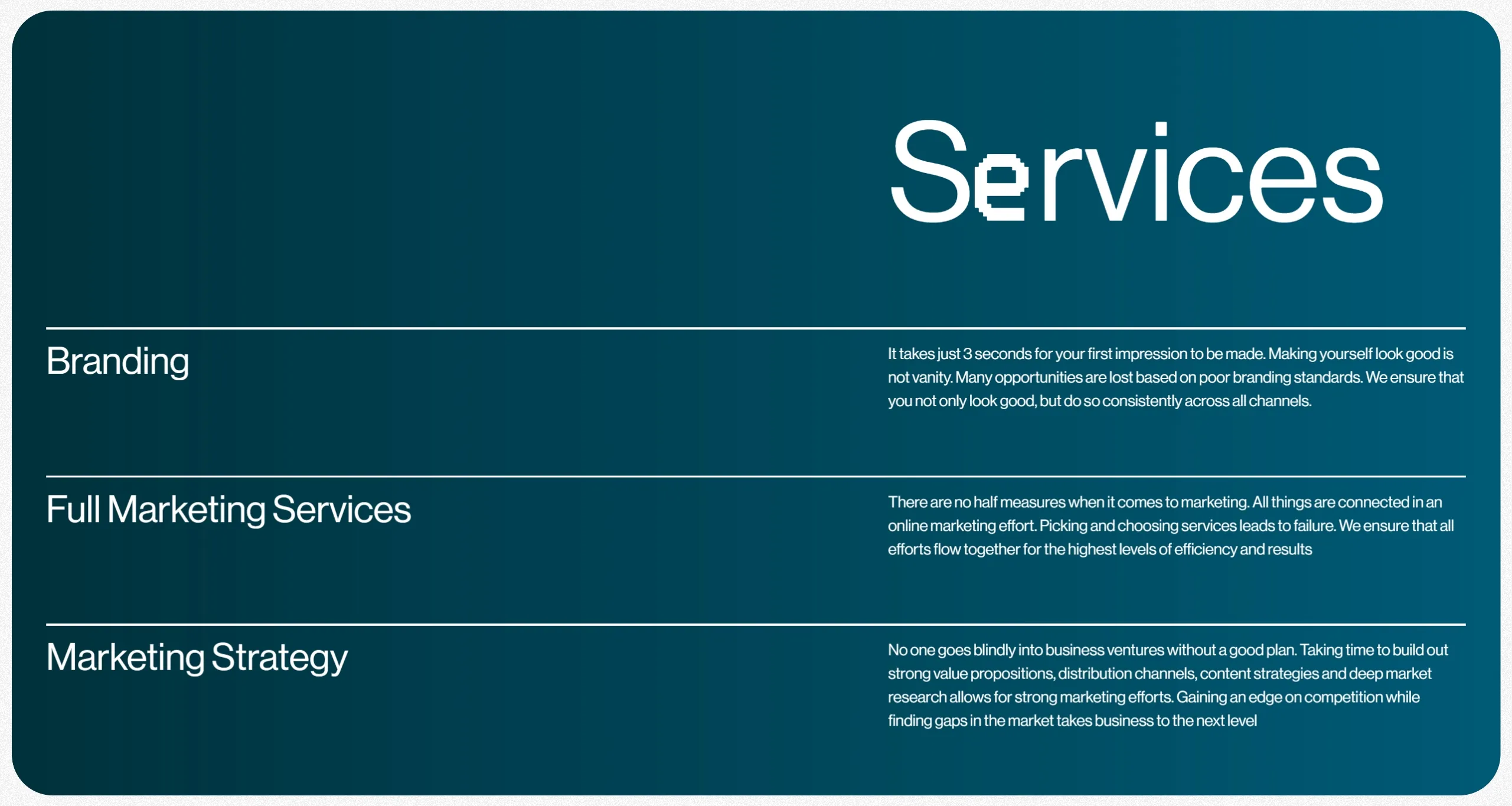 Techeters Секция «Услуги» с сайта https://www.techeters.com/, тематика — Маркетинг, Агентство , цвета — Черный, Синий, Зеленый, стиль — Корпоративный, типографика — Без засечек